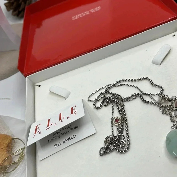 ELLE Sterling Silver Double Strand Necklace - Amazonite & Ruby, 16-18" - Picture 4 of 17